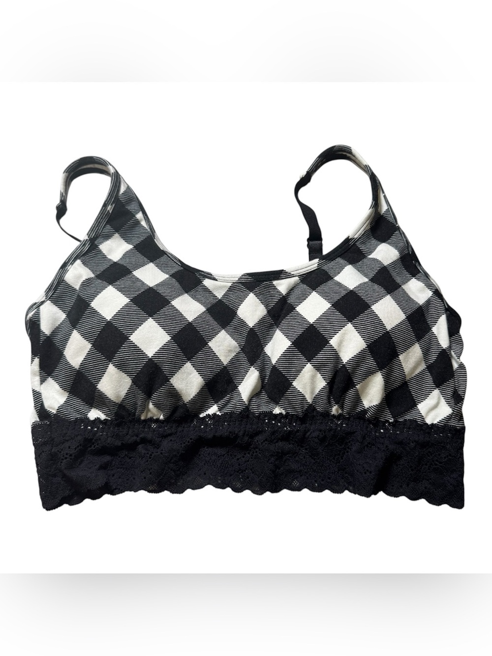 Large Maurice’s Sexy Goth Black and White Plaid Lace Bralette
